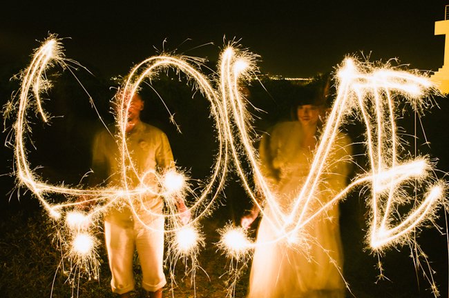 Beach Wedding sparklers spelling word LOVE