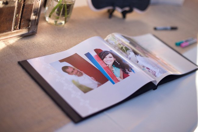 Wedding guest book using engagement photos