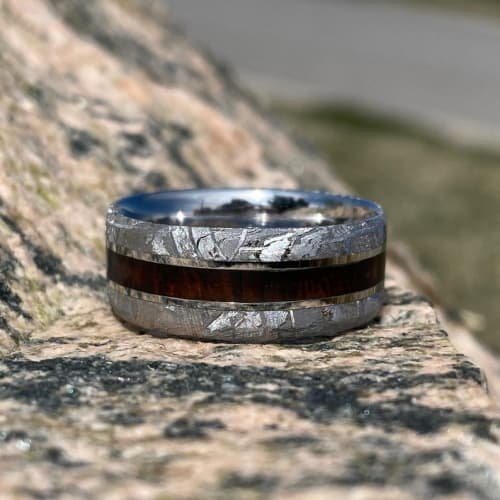 Gibeon Meteorite and Arizona Ironwood Wedding Band